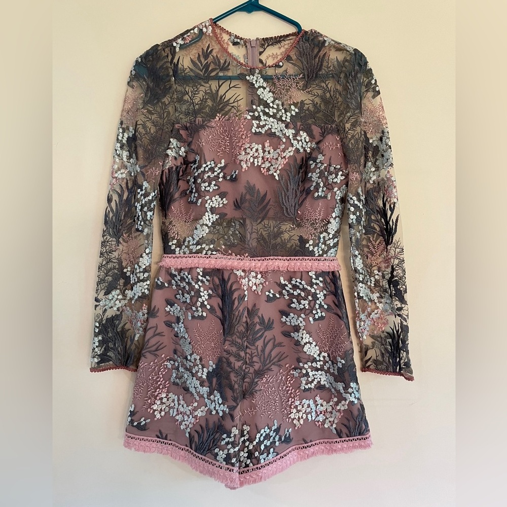 ALEXIS Ariel embroidered floral romper. Long sleeve. Size Small